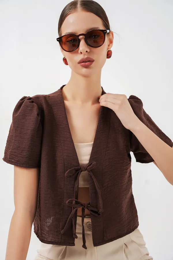 Chemisier court à manches courtes pour femme 958 - Marron