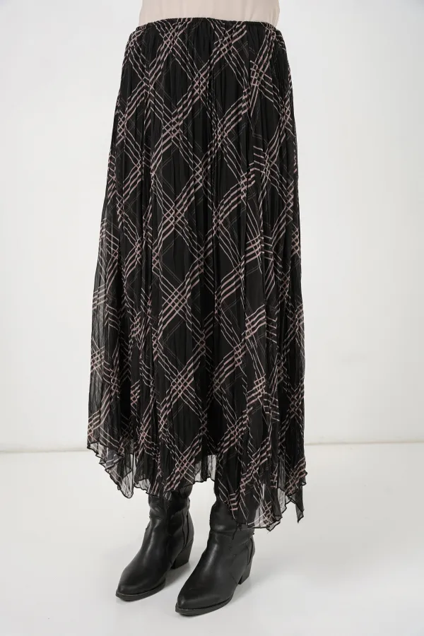 Kadın Asimetrik Kesim Şifon Etek 8056 - Siyah