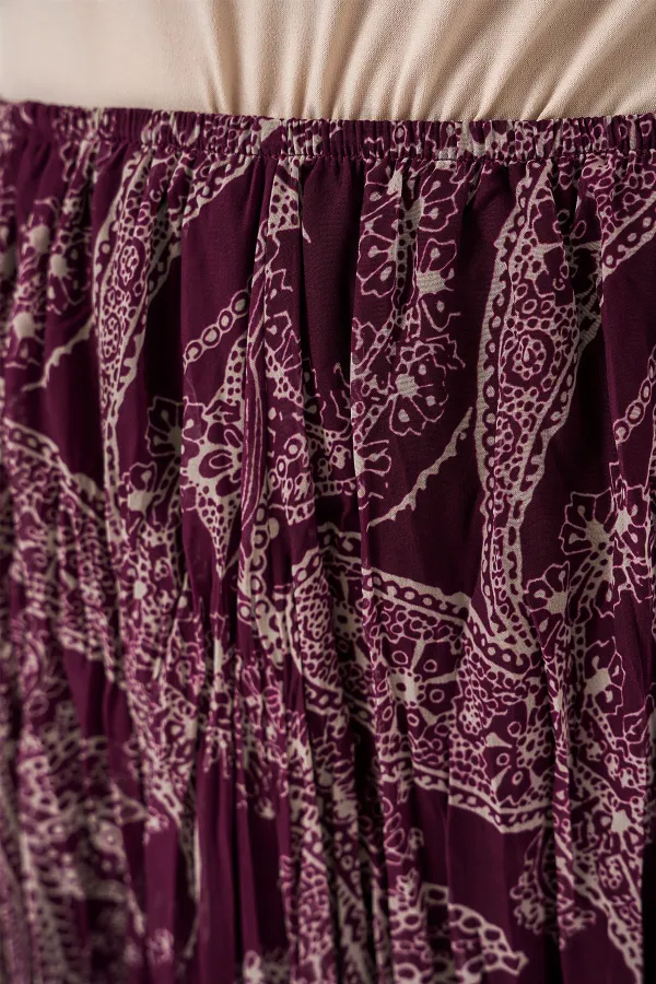 Kadın Asimetrik Tül Şifon Etek 8061 - Mürdüm