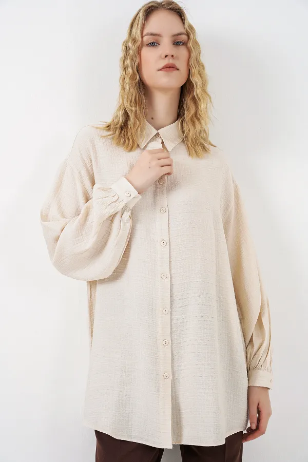Women's Textured Oversize Tunic 5989 - Cream Women's Textured Oversize Tunic 5989 - Cream