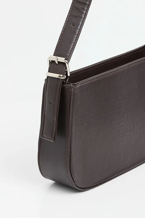 010172 Plain Baguette Shoulder Bag - Brown