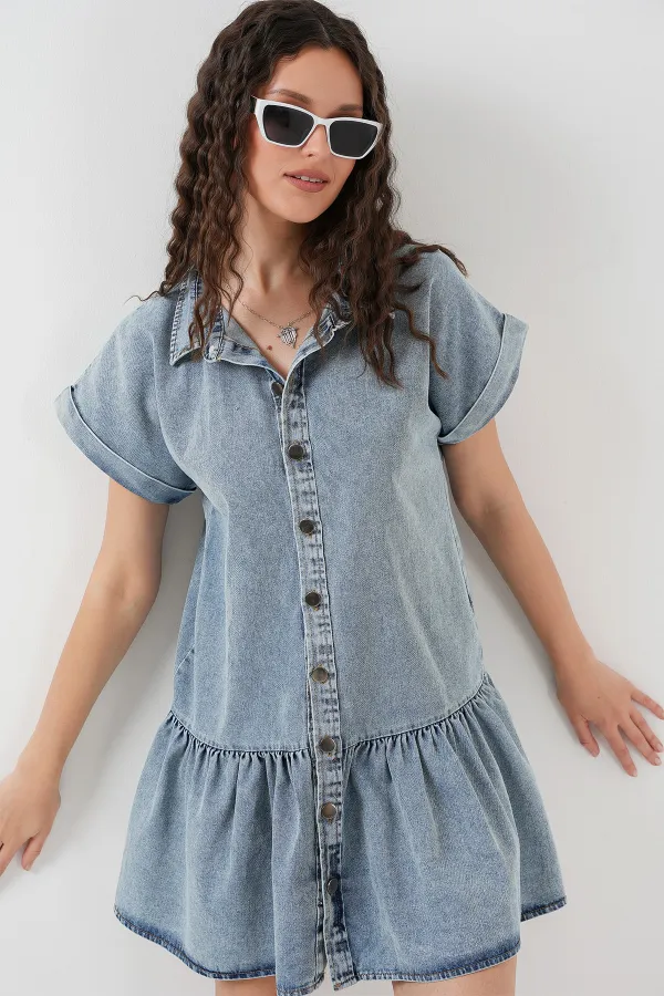 Kadın Kısa Kot Elbise 2530 - Mavi