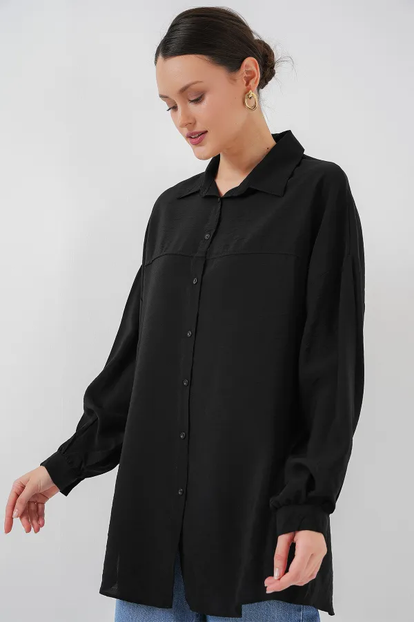 Kadın Uzun Oversize Gömlek 5965 - Siyah