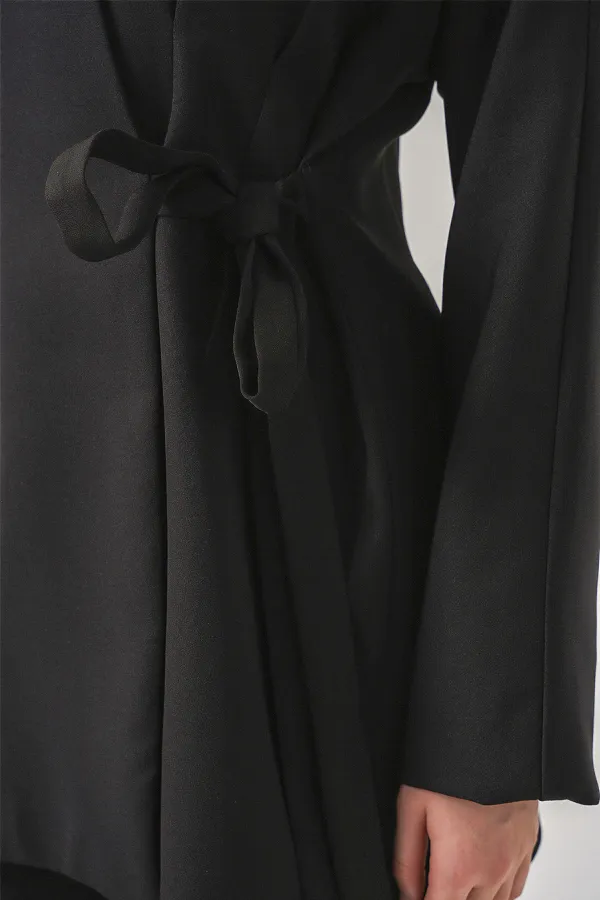 Kadın Yandan Bağlamalı Ceket Pantolon İkili Takım 30099 - Siyah