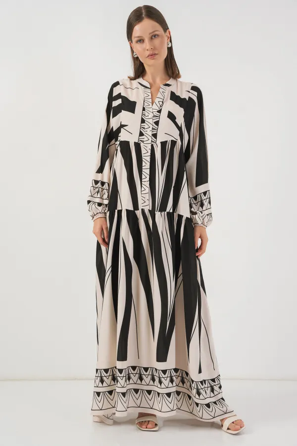 Robe longue hijab à motifs pour femme 2585 - Noir