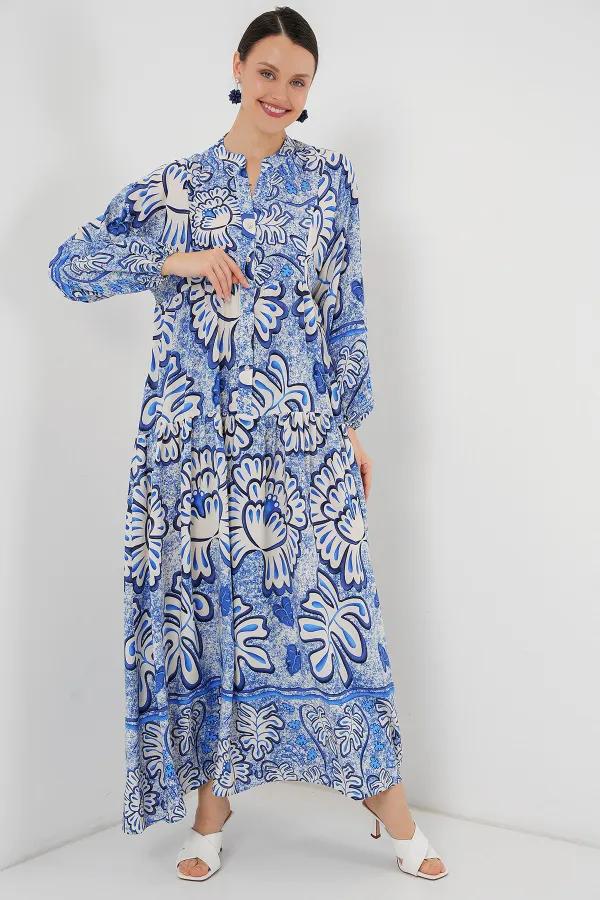 Robe hijab à motifs authentiques 2423 - Bleu foncé