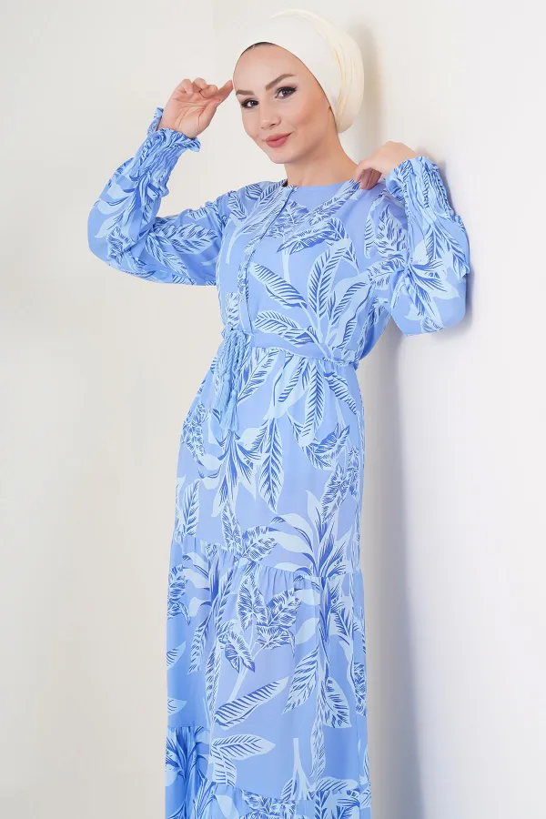 Robe hijab à motifs 2145 - Bleue