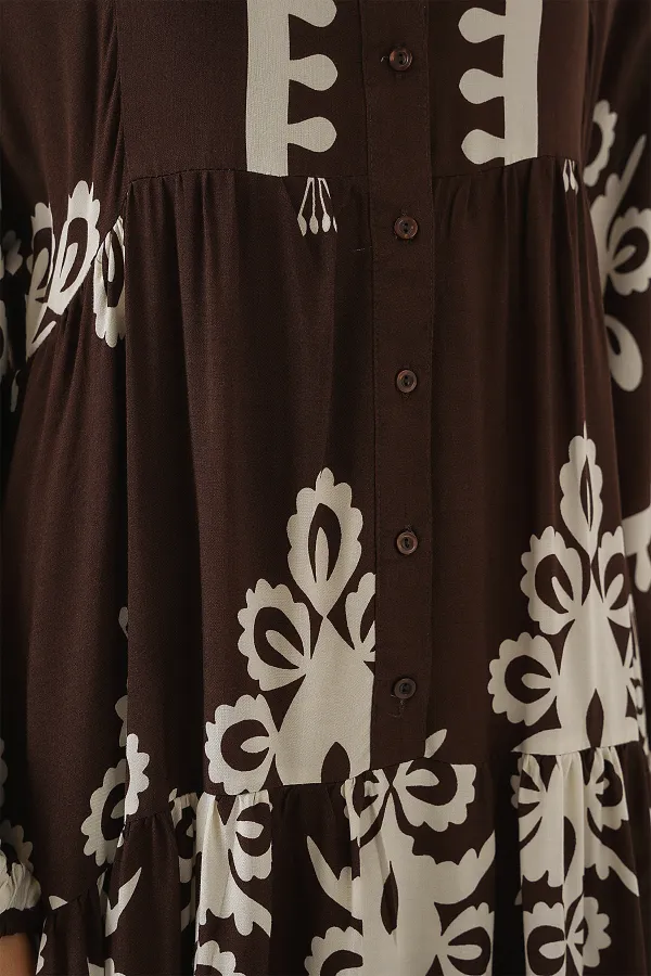 Robe hijab à motifs authentiques 2423 - Marron foncé