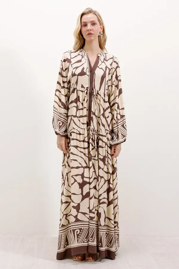 Robe hijab à motifs authentiques 2423 - Marron