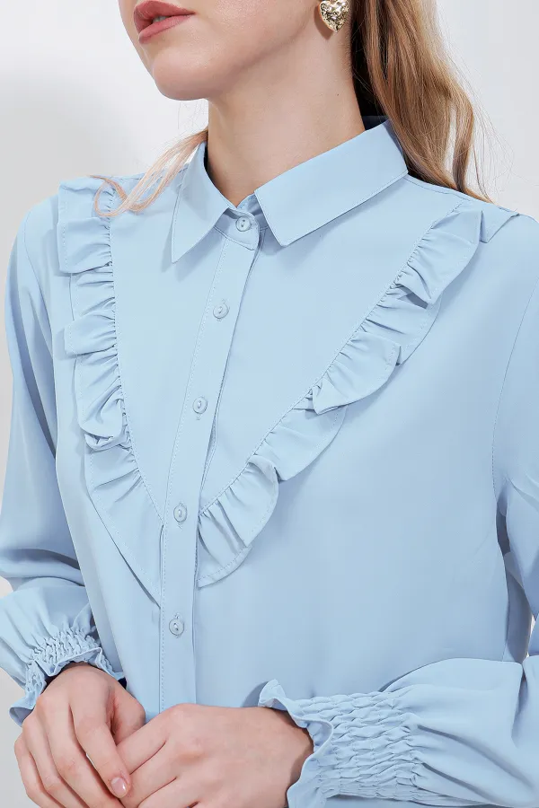 Chemise à manches longues à volants 20223 - Bleue