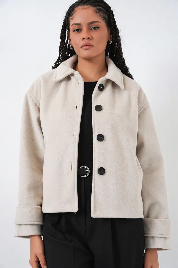 Kadın Kısa Kaşe Ceket 0724 - Ekru