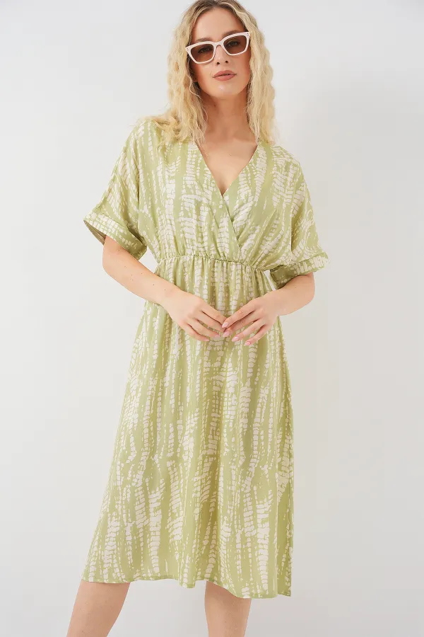 Women's Patterned Short Sleeve Dress 2569 - E.Green