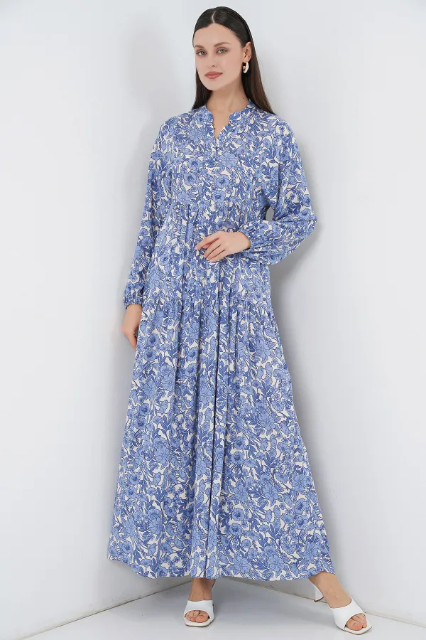 Robe longue hijab à motifs pour femme 2585 - D. Indigo