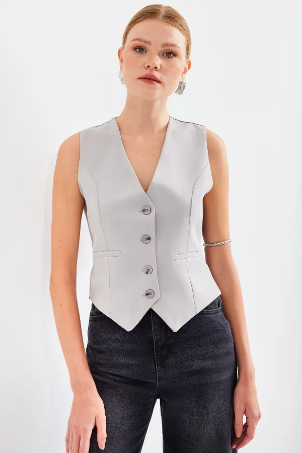6796 Short Woven Vest - Gray
