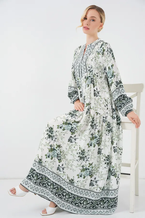 Robe hijab en viscose verte, blanche et bleu marine pour femme, référence 2423