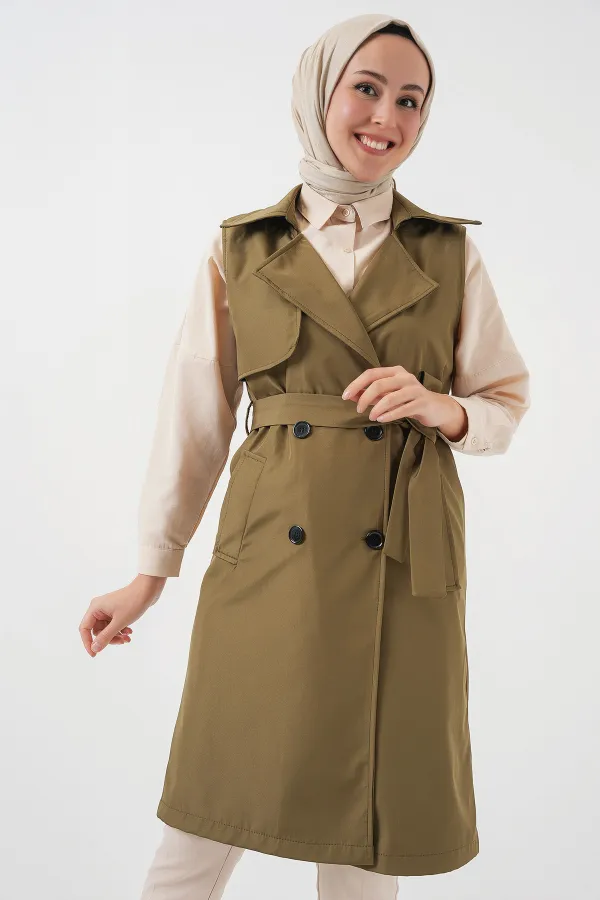 5911 Double Breasted Trench Coat Vest - Khaki 5911 Double Breasted Trench Coat Vest - Khaki