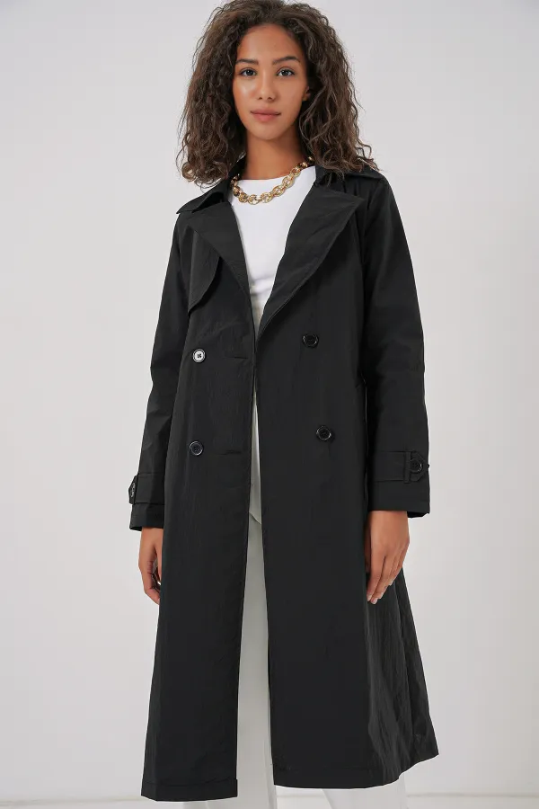 5938 Double-Breasted Trench Coat - Black