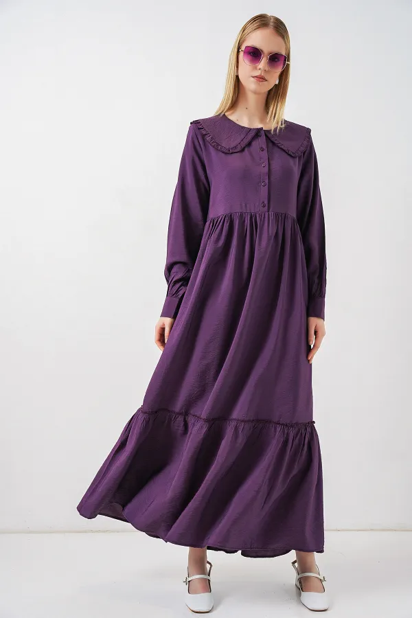 Kadın Bebe Yaka Uzun Tesettür Elbise 2592 - Mor