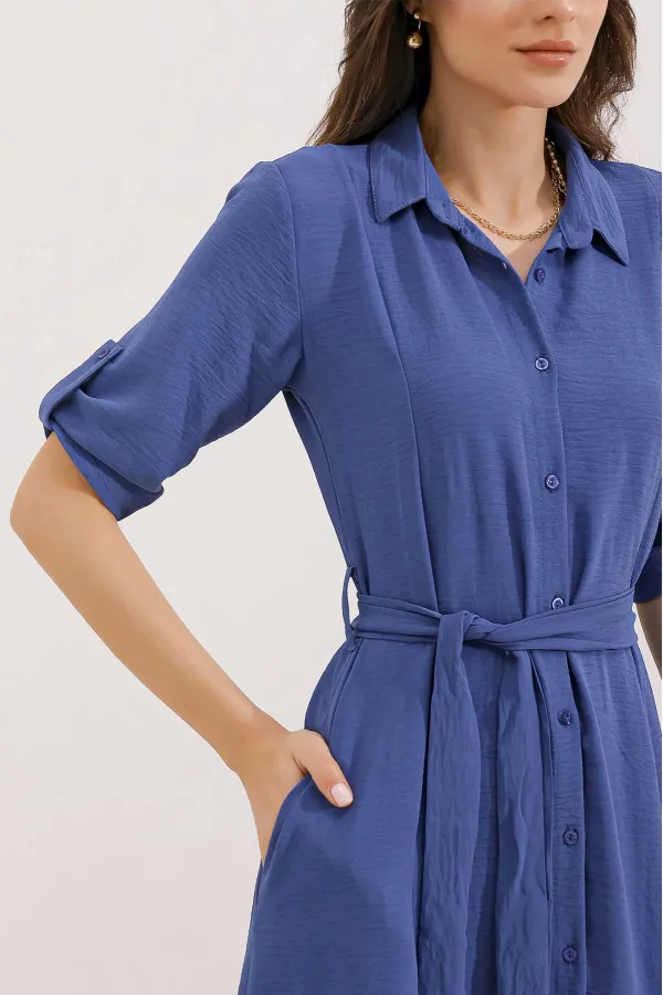 Women's Indigo Belted Shirt Dress 2442