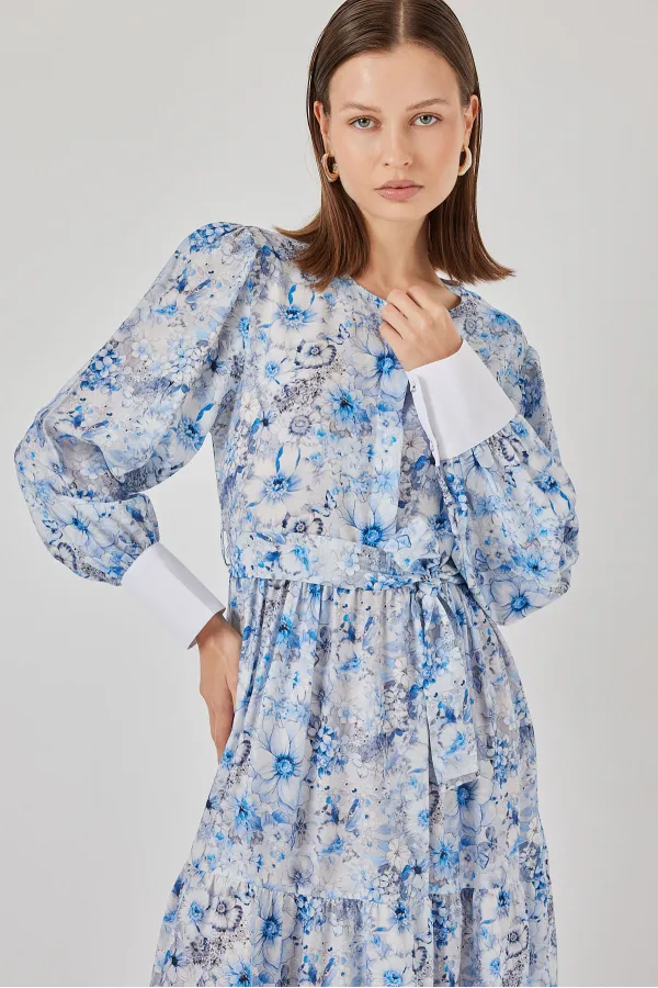 Robe longue ceinturée pour femme 2584 - Bleue