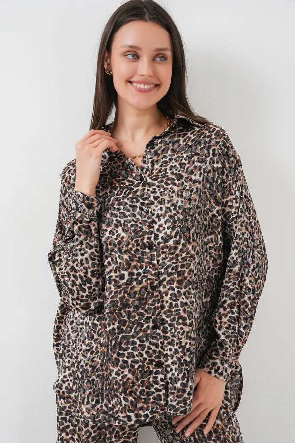 6699 Leopard Patterned Bottom and Top Set - C. Brown