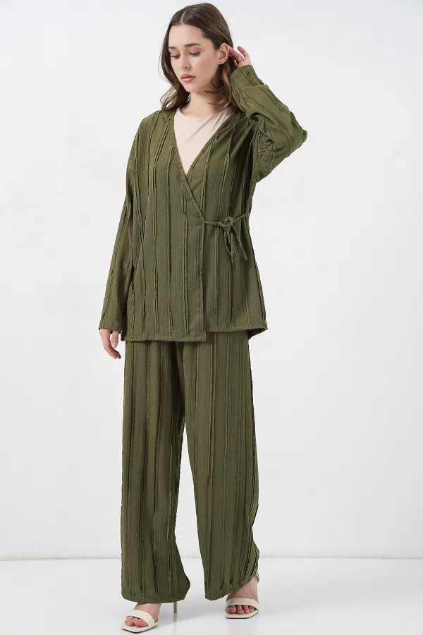 Kadın Örme Kimono Pantolon İkili Takım 30067 - Haki