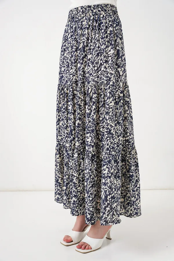 Jupe longue à motifs 1898 - Bleu marine