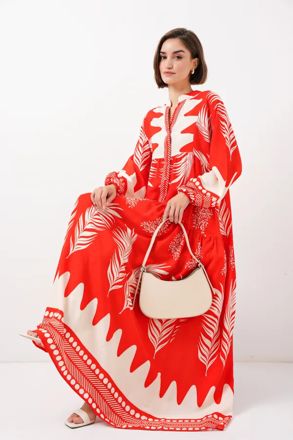 Robe hijab à motifs authentiques 2423 - Taille M, rouge