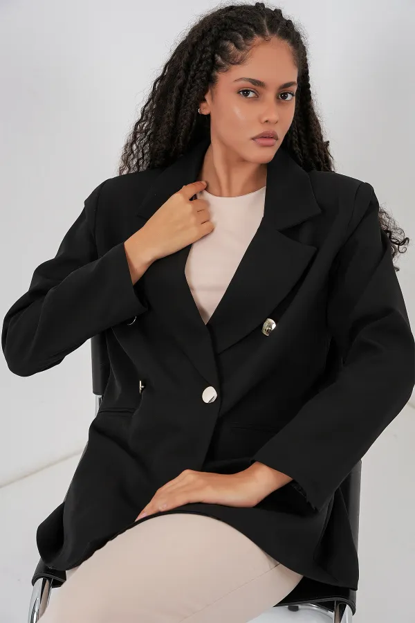 Veste blazer croisée pour femme 0722 - Noir