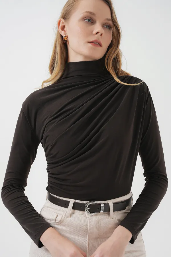 Chemisier Sandy 925 à fronces - Marron