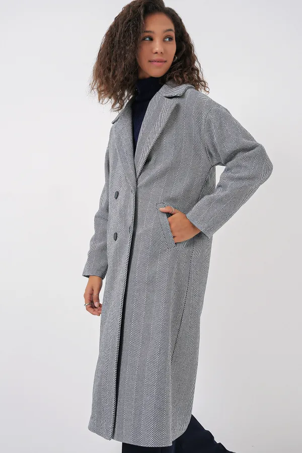 9113 Oversize Wide Cut Wool Long Cashmere Coat - Light Navy Blue