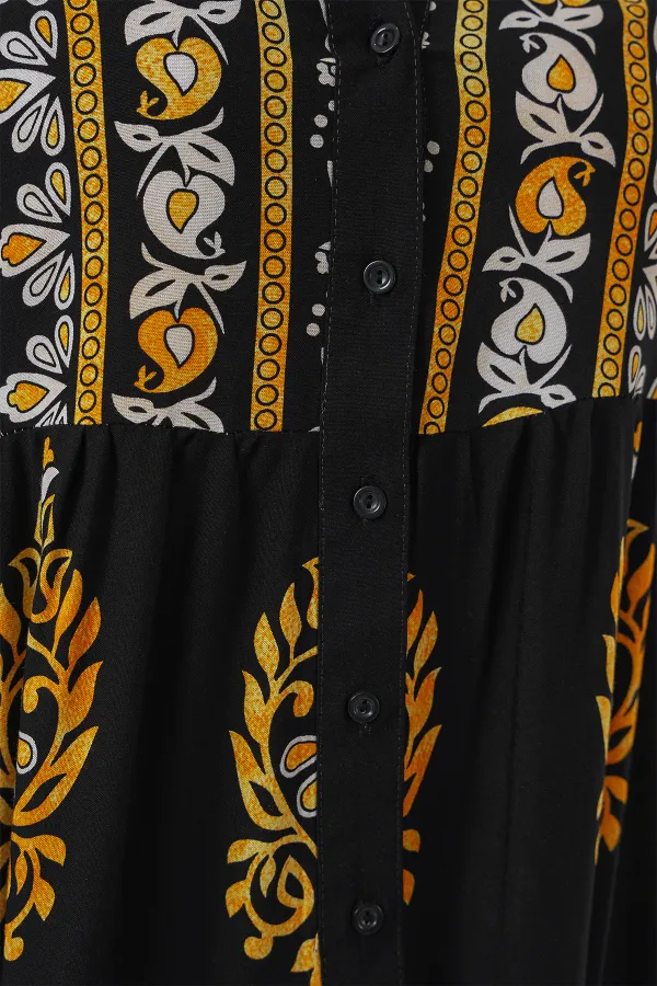 Robe hijab à motifs authentiques 2423 - Noir 13