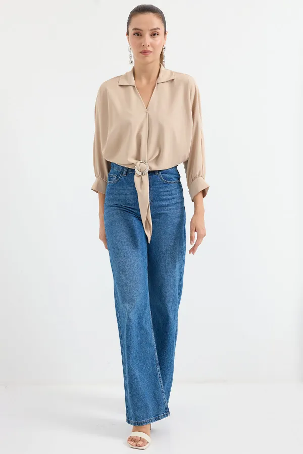 Chemisier drapé oversize 905 - Beige