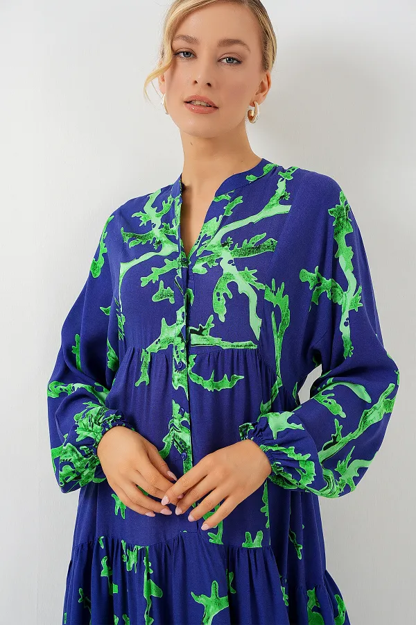 Robe hijab à motifs authentiques 2423 - Violet-vert