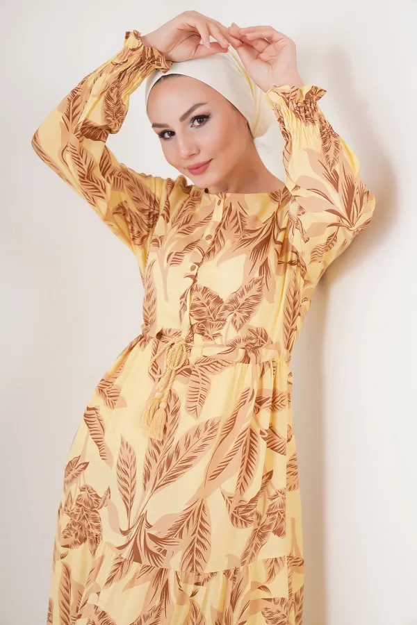 Robe hijab à motifs 2145 - Jaune