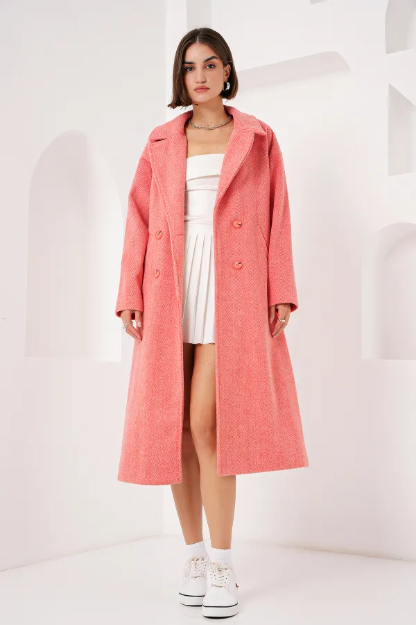 9113 Oversize Wide Cut Wool Long Cashmere Coat - Orange