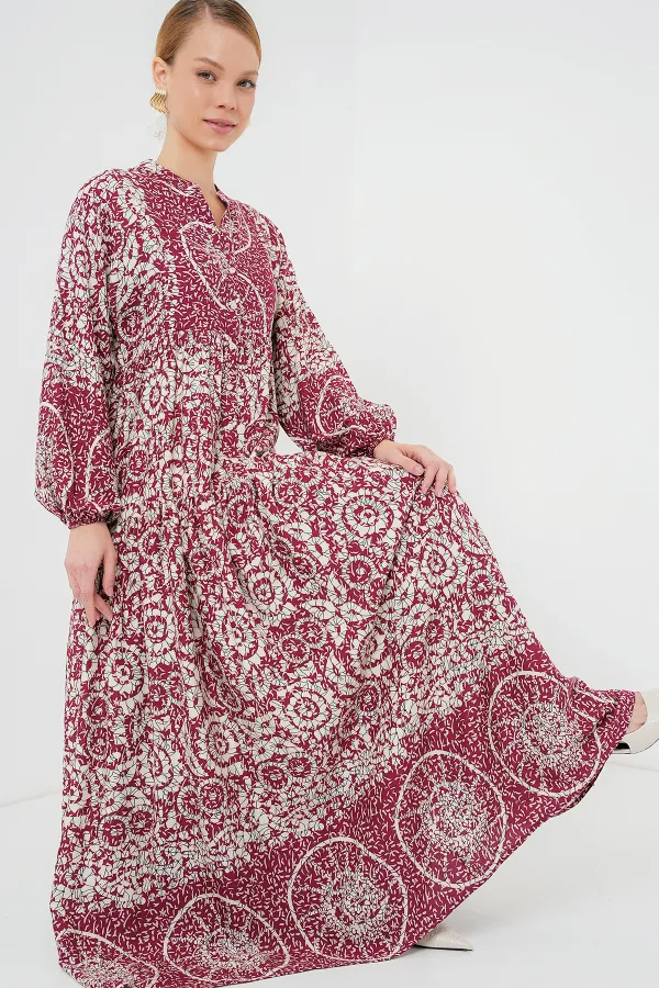 Robe hijab à motifs authentiques 2423 - E. Fuchsia