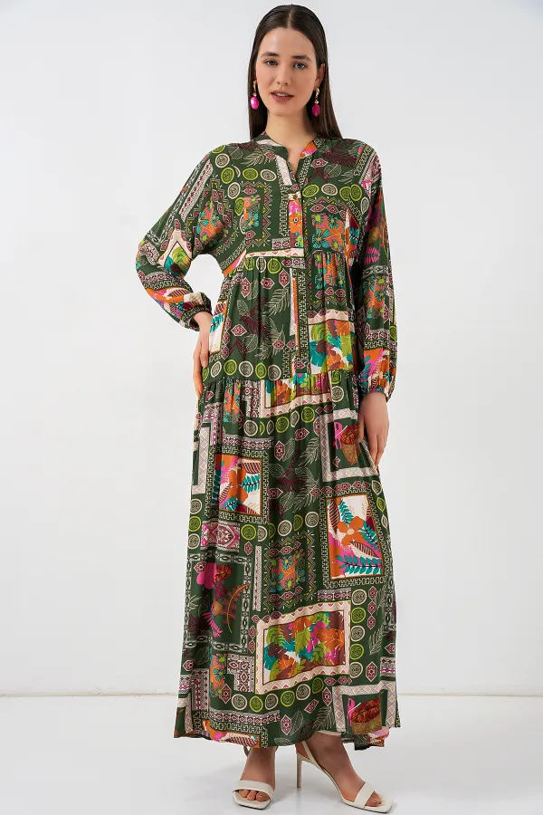 Robe longue hijab à motifs pour femme 2585 - Vert foncé