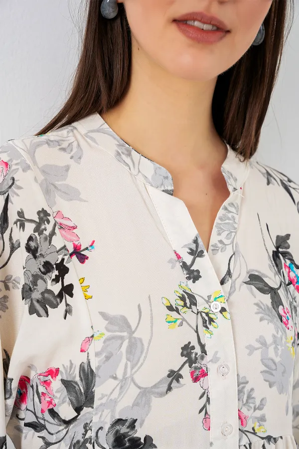 Robe longue hijab à motifs pour femme 2585 - Gris clair