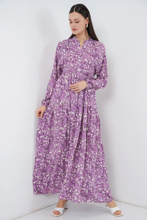 Robe longue hijab à motifs pour femme 2585 - Lilas