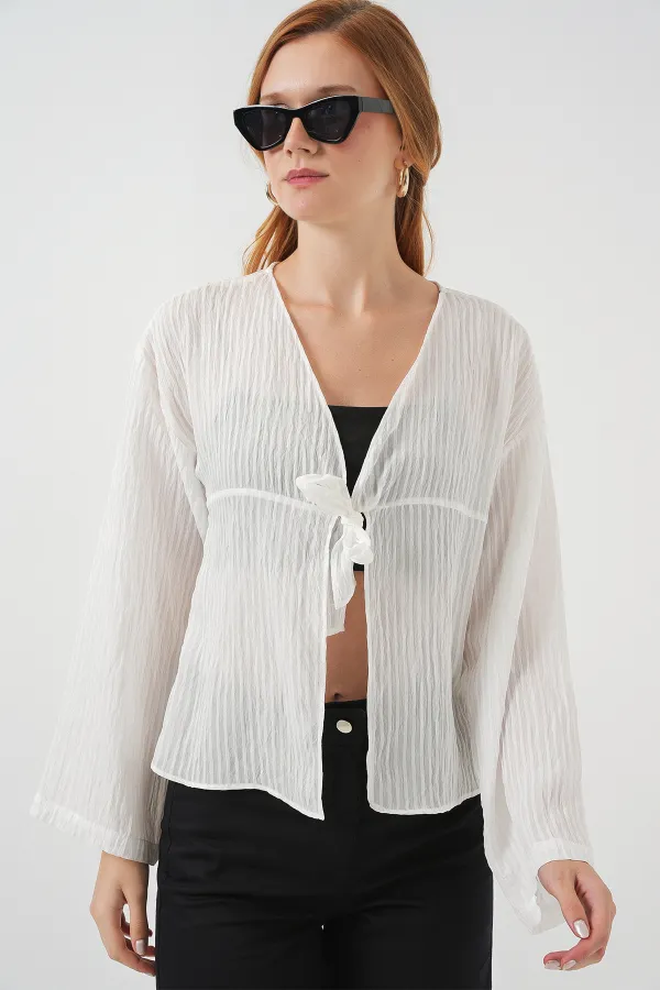 Women's Lace-Up Blouse 952 - White Women's Lace-Up Blouse 952 - White