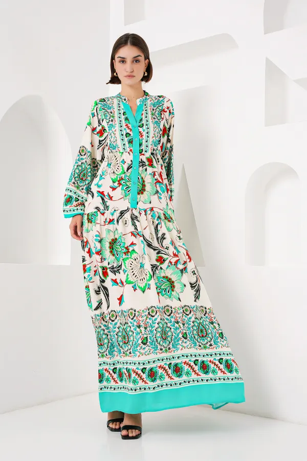 Robe hijab à motifs authentiques 2423 - Verte