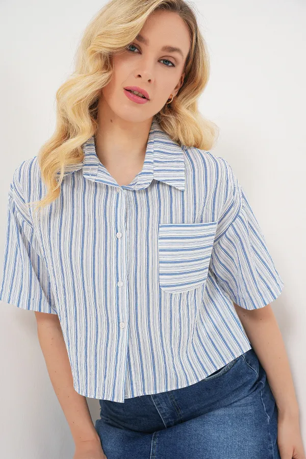 Women's Striped Crop Shirt 20342 - Blue