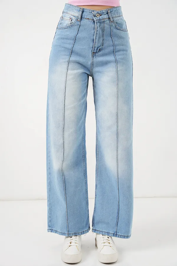 Kadın Yüksek Bel Kot Pantolon 30082 - Açık Mavi