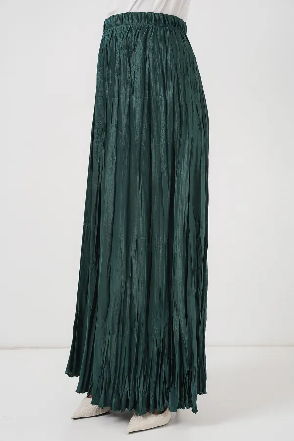 Jupe longue froissée brillante pour femme 8034 - Vert émeraude