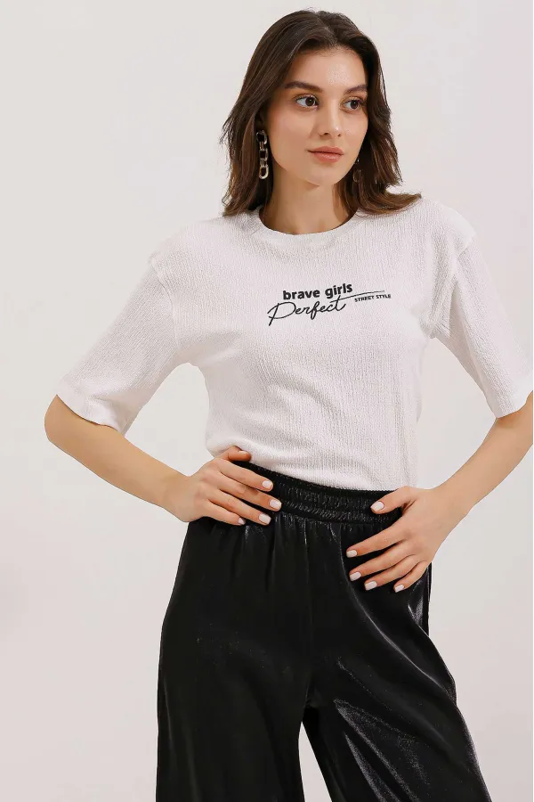 0472 Printed Oversize Knitted T-Shirt - White