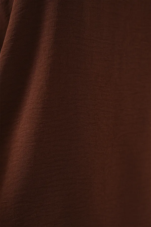 V Yaka Sıfır Kol Bluz 950 - Kahverengi