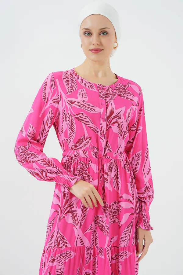 Robe hijab à motifs 2145 - Fuchsia
