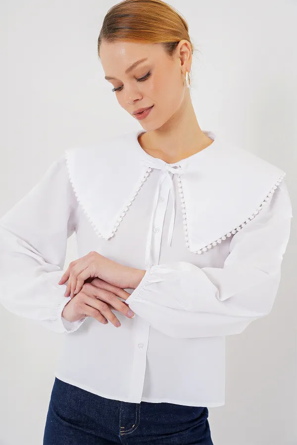 Chemise à col bébé pour femme 20314 - Blanche