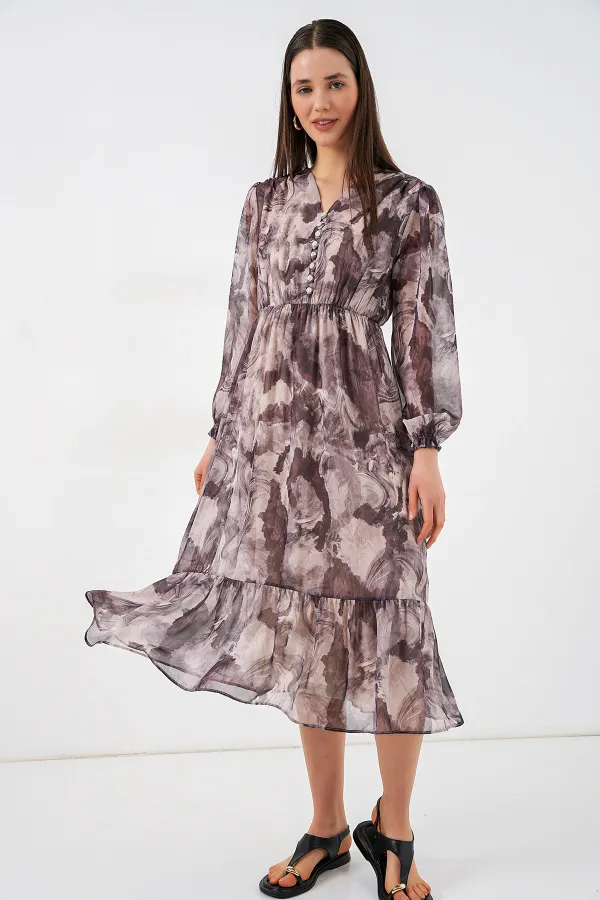 Robe en mousseline à motifs 2137 - Beige clair